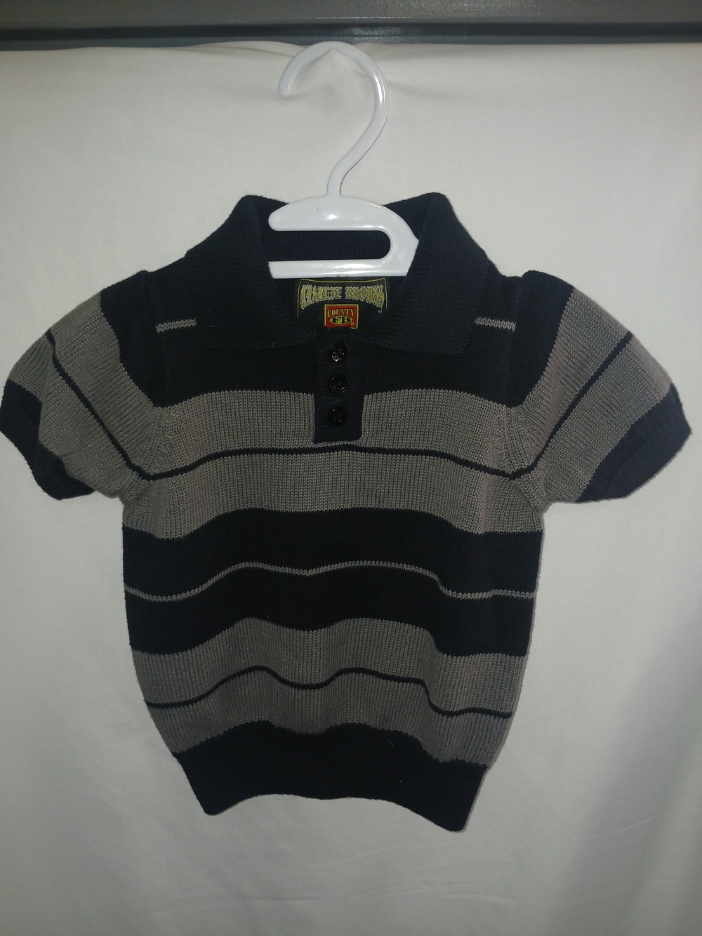 Striped Polo Knit Top - Black & Gray - Country Kids Size 0